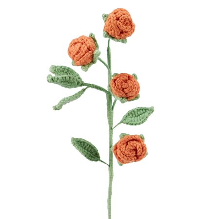 Orange Rose Stem Crochet Flower - Acrylic, Wire