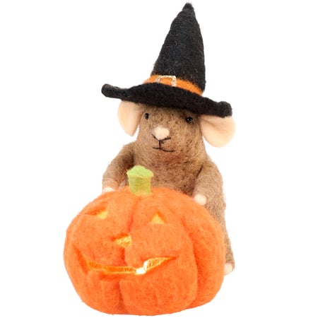 Lighted Pumpkin Mouse Critter - Felt, Polyester, Foam, Lights, Plastic