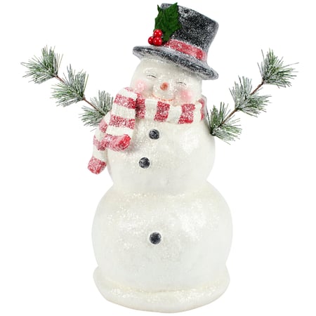 Jolly Snowman Figurine - Wood, Plastic, Wire, Mica