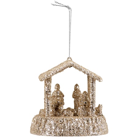 Glitter Nativity Ornament - Plastic, Glitter