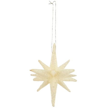 White Starburst Ornament Sm - Plastic, Glitter