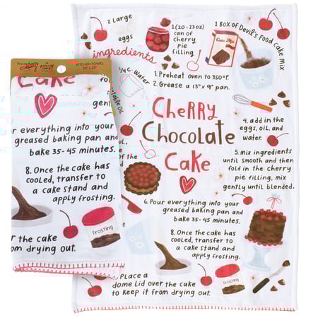 Cherry Chocolate Cake Kitchen Towel - Cotton, Terrycloth