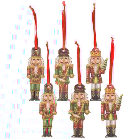 Nutcracker Mini Ornament Set - Wood, Paper, Ribbon