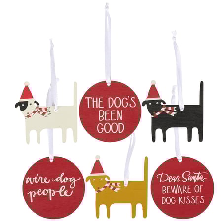Dog Mini Ornament Set - Wood, Ribbon
