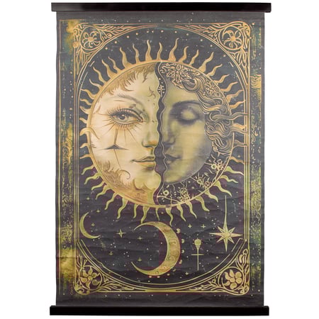 Mystical Sun And Moon Wall Decor - Cotton, Polyester, Wood