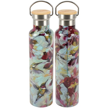 Hummingbirds Insulated Bottle - Stainless Steel, Bamboo
