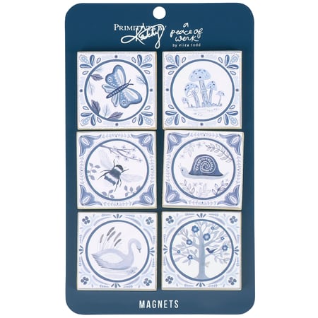 Indigo Tiles Magnet Set - Wood, Paper, Metal, Magnet