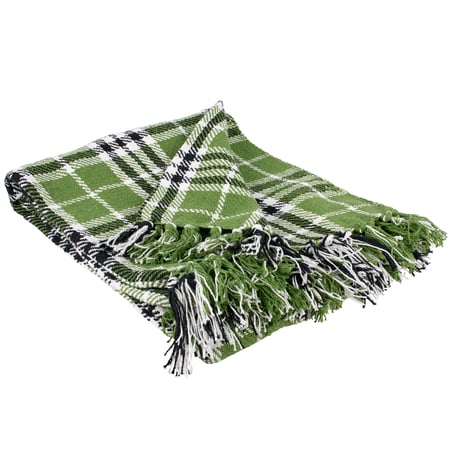 Green Tartan Plaid Throw - Cotton