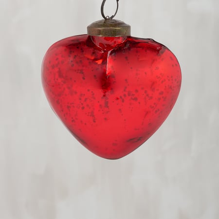 Glass Red Heart Ornament - Glass, Metal