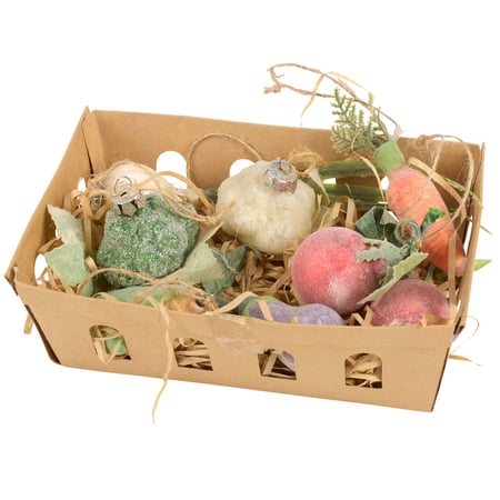 Glass Veggies Ornament Set - Glass, Metal, Glitter, Jute