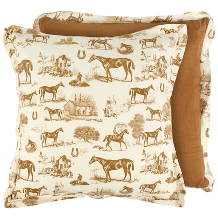 Horse Toile Pillow - Cotton, Zipper