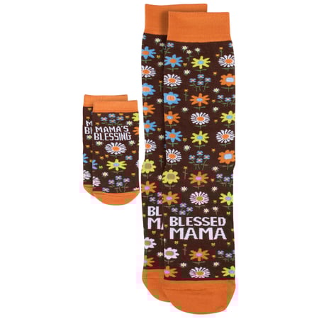 Blessed Mama/Mama's Blessing Baby & Me Sock Set - Cotton, Nylon, Spandex