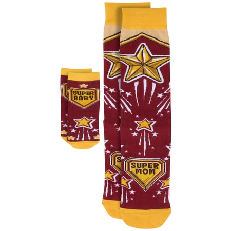 Supermom/Superbaby Baby & Me Sock Set - Cotton, Nylon, Spandex