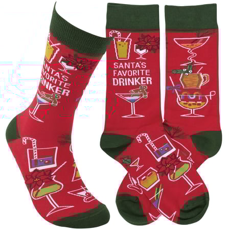 Santa's Favorite Drinker Socks - Cotton, Nylon, Spandex