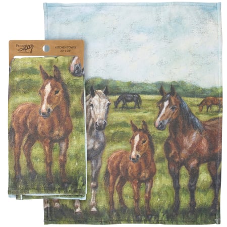Horse Family Kitchen Towel - Cotton, Terrycloth