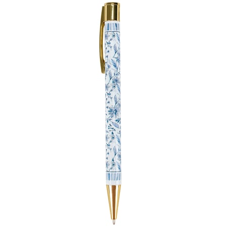 Blue Florals Pen - Metal, Paper, Ink
