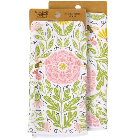 Peony Bee Kitchen Towel - Cotton, Terrycloth