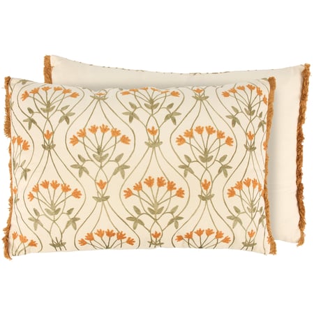 Orange Folk Floral Pillow - Cotton, Zipper