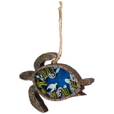 Sea Turtle Magnetic Ornament - Wood, Jute, Magnet