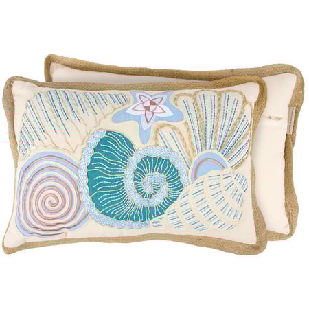 Coastal Shell Pillow - Cotton, Jute, Zipper