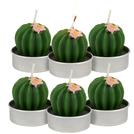 Cactus Tealight Candle Set - Wax, Cotton, Metal