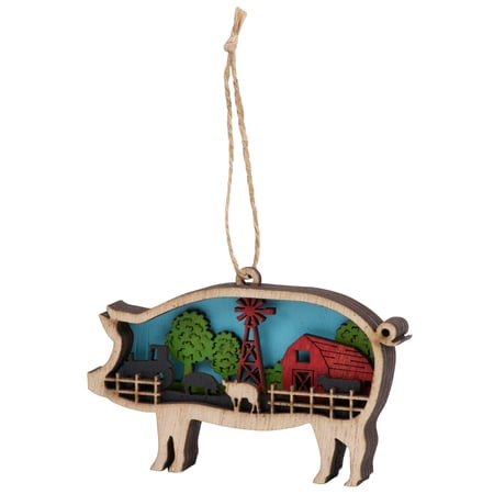 Pig Magnetic Ornament - Wood, Magnet
