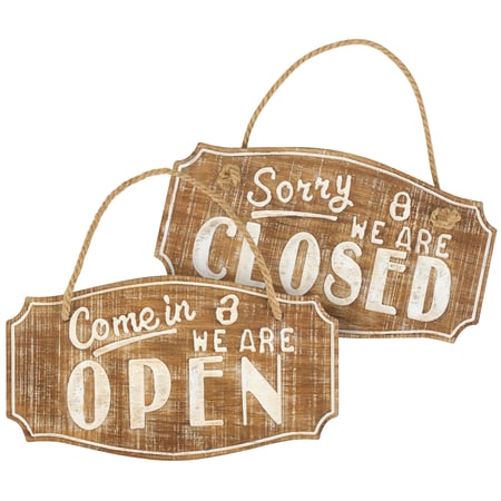 Open/Closed Hanging Decor - Wood, Jute