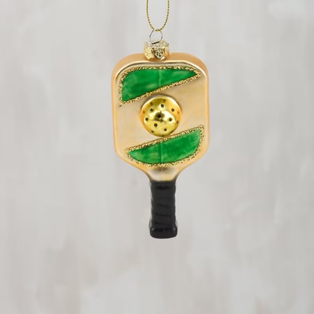Pickleball Paddle Glass Ornament - Glass, Metal, Glitter