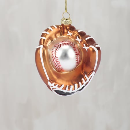 Baseball In Mitt Glass Ornament - Glass, Metal, Glitter