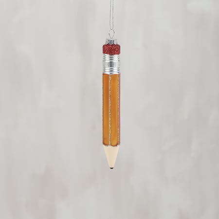 School Pencil Glass Ornament - Glass, Metal, Glitter