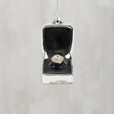 Engagement Ring Box Glass Ornament - Glass, Plastic, Metal, Glitter