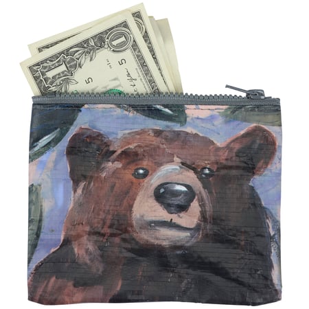 Untamed Bear Zipper Wallet - Post-Consumer Material, Plastic, Metal