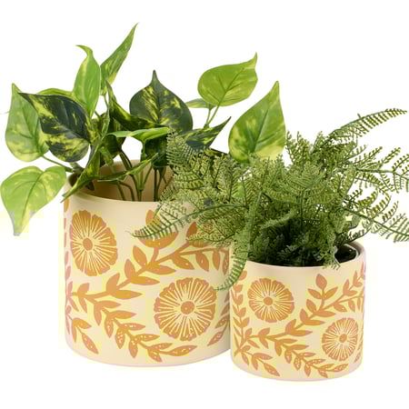 Yellow Folk Art Planter Set - Terracotta