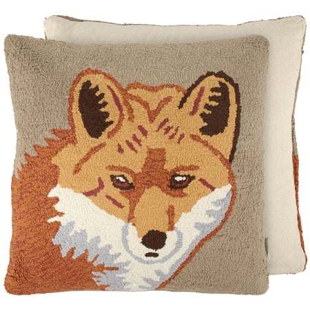 Hand Hooked Fox Pillow - Cotton, Zipper