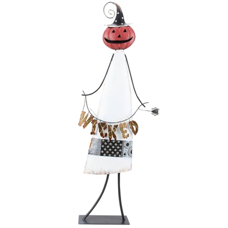 Lighted Wicked Pumpkin Sitter - Metal, Plastic, Lights