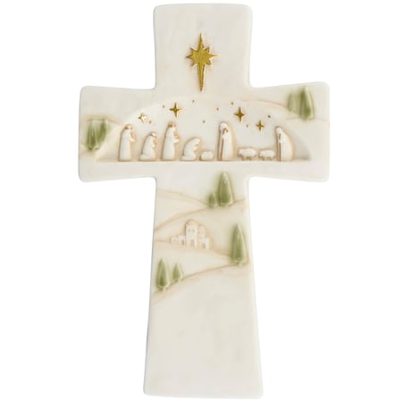 Ceramic Nativity Cross Hanging Decor - Ceramic