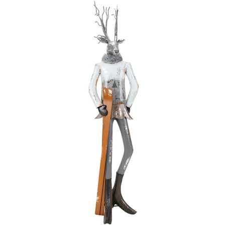 Lady Reindeer Skier Sitter - Metal, Faux Fur, Glitter