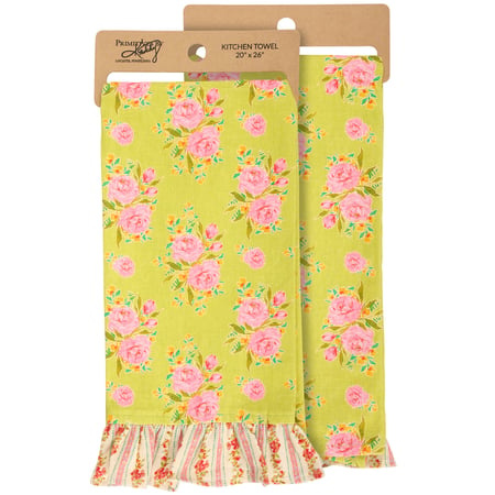 Yellow French Floral Kitchen Towel - Cotton, Linen
