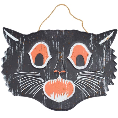 Scary Cat Face Wall Decor - Metal, Jute