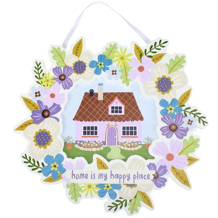 Home Is My Happy Place Wall Decor - Wood, Cotton