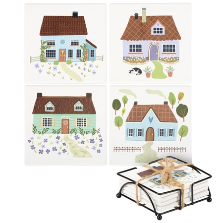Cozy Home Coaster Set - Stone, Metal, Cork