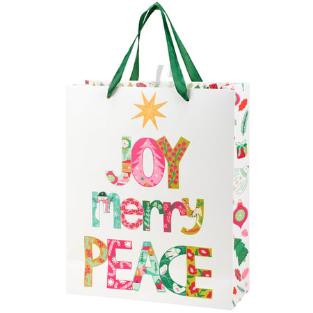 Joy Merry Peace Medium Gift Bag - Paper, Ribbon