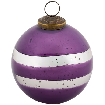 Glass Purple Striped Ornament - Glass, Metal