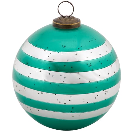 Glass Teal Striped Ornament - Glass, Metal