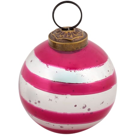 Glass Pink Striped Ornament - Glass, Metal