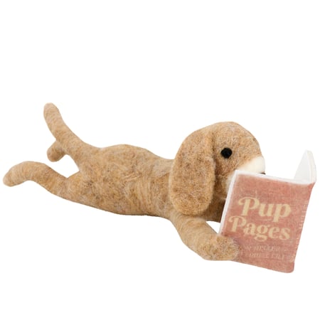 Reading Pup Critter - Foam, Wool, Polyester, Plastic