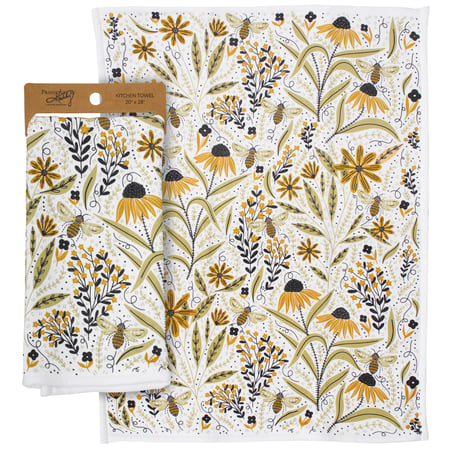 Bee Folk Art Kitchen Towel - Cotton, Terrycloth