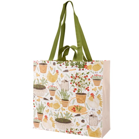 Chicken Folk Art Market Tote - Post-Consumer Material, Nylon