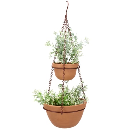 Double Clay Pot Hanging Planter - Terracotta, Metal