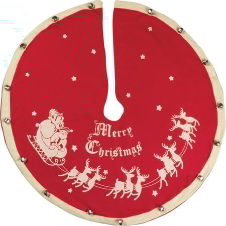 Santa And Sleigh Medium Vintage Tree Skirt - Felt, Metal